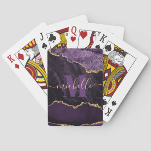 Jeu De Cartes Marbre d'agate de faux paillettes violet et or