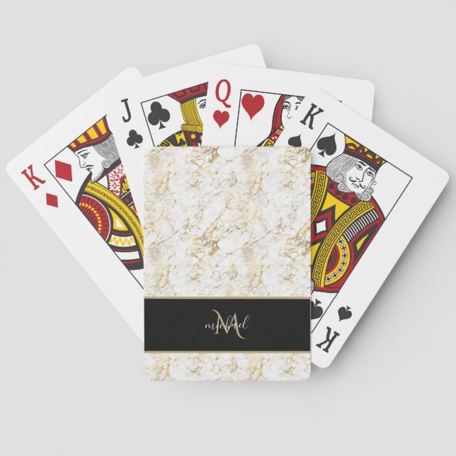 Jeu De Cartes Marbre doré et blanc avec luxe de monogramme noir (dos)
