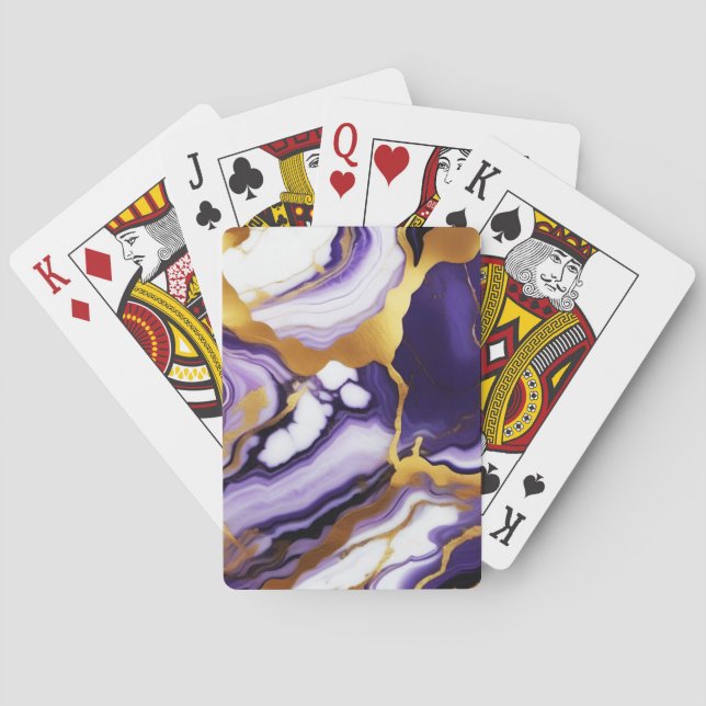 Jeu De Cartes Marbre faux violet jaune or tendance gras (dos)