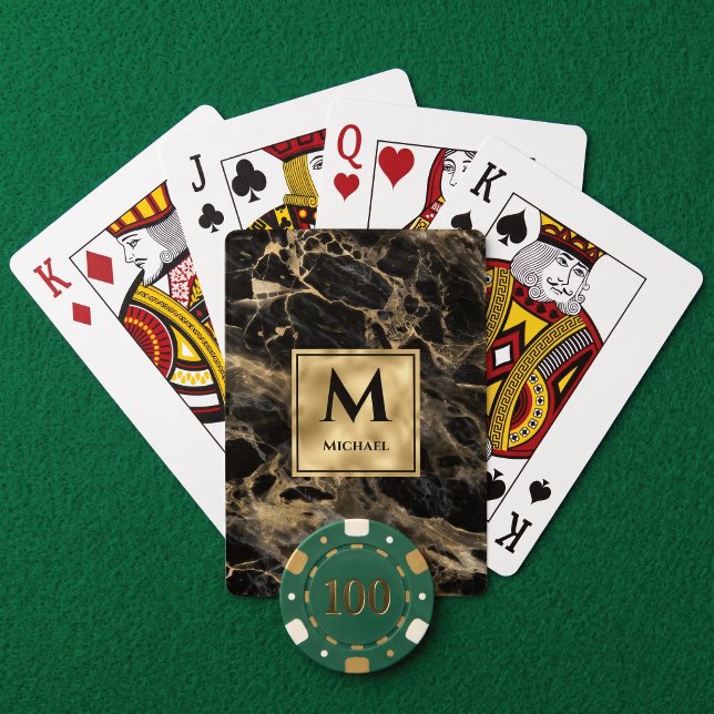Jeu De Cartes Marbre noir et or Monogramme Élégant Luxe (Créateur téléchargé)