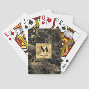 Jeu De Cartes Marbre noir et or Monogramme Élégant Luxe