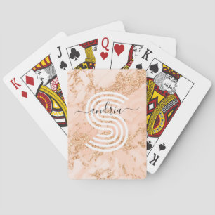 Jeu De Cartes Marbre Pailleté Or Rose, Nom en Écriture Monogramm