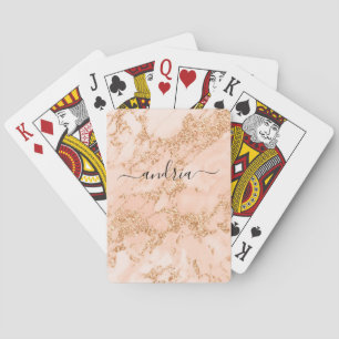 Jeu De Cartes Marbre Pailleté Or Rose, Nom en Écriture Noire