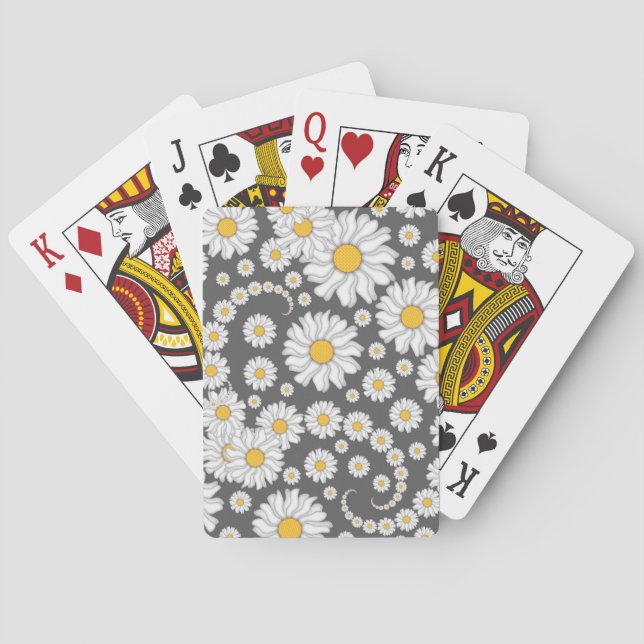 Jeu De Cartes Marguerites blanches sur fond gris (dos)