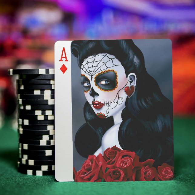 Jeu De Cartes Maria Sugar SKull Roses rouges (Créateur téléchargé)