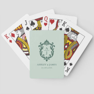 Jeu De Cartes Mariage au blason orné vintage vert