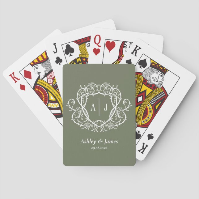 Jeu De Cartes Mariage Blason de Monogramme de Sauge Botanique Ba (dos)