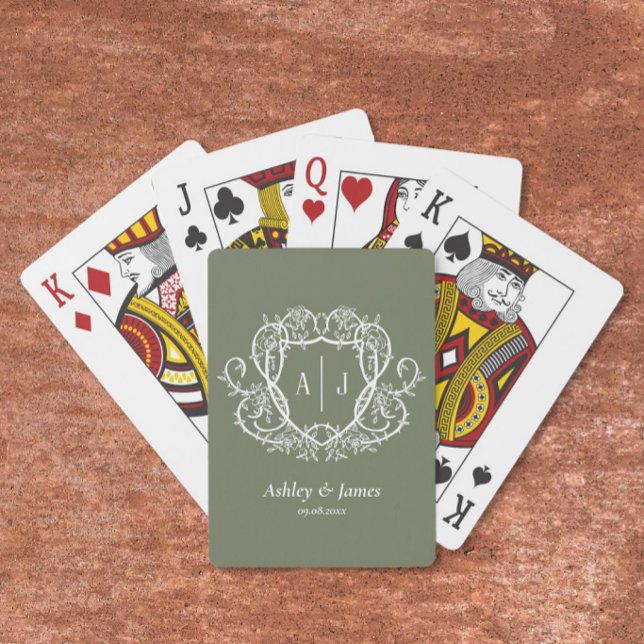 Jeu De Cartes Mariage Blason de Monogramme de Sauge Botanique Ba (Créateur téléchargé)