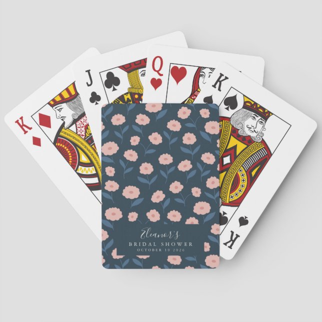 Jeu De Cartes Mariage Bohème Navy et Fleurs Roses sur Mesure  (dos)