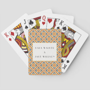 Jeu De Cartes Mariage Carreau Italien Géométrique Orange Bohème