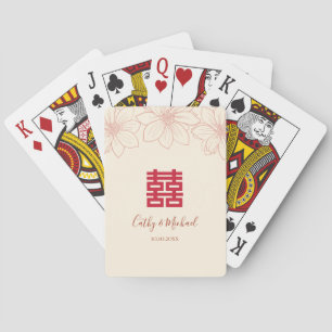 Jeu De Cartes Mariage chinois floral rouge et beige Bohème