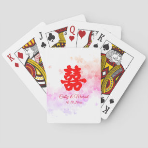 Jeu De Cartes Mariage chinois rouge aquarelle cerisier en fleurs