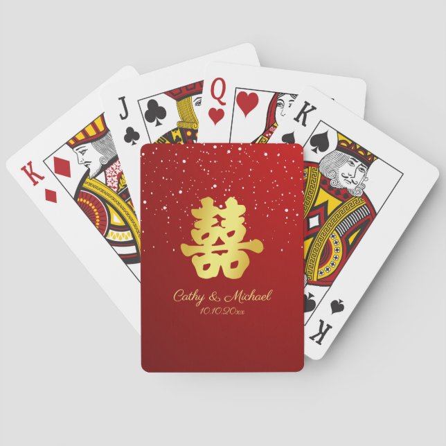 Jeu De Cartes Mariage chinois rouge flocon de neige double bonhe (dos)