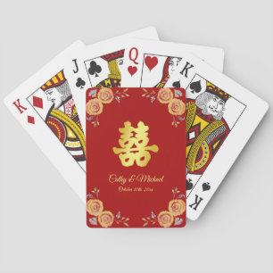 Jeu De Cartes Mariage chinois rouge orange fleuri double bonheur