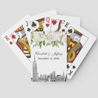 Jeu De Cartes Mariage d'aquarelle florale blanche NYC Skyline ES