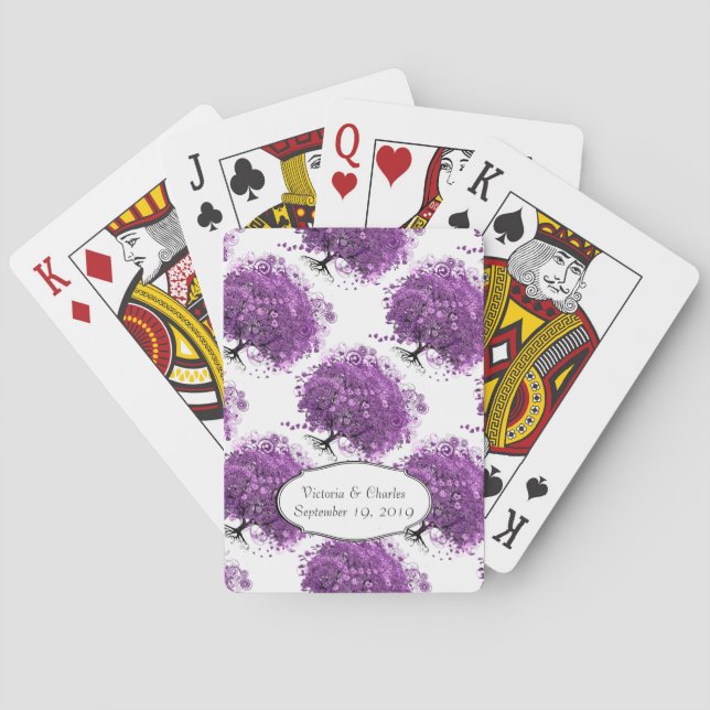 Jeu De Cartes Mariage de feuille de coeur pourpre de forêt (dos)