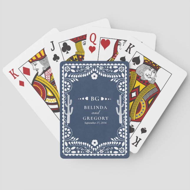 Jeu De Cartes Mariage mexicain rustique bleu Papier découpé Boda (dos)
