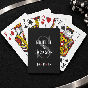 Jeu De Cartes Mariage moderne monogramme noir et argent