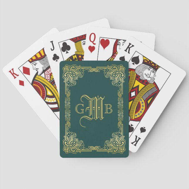 Jeu De Cartes Mariage Monogram Classic Gold Frame Dark Green (dos)
