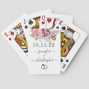 Jeu De Cartes MARIAGE NEWLYWED Date avec noms, fleurs roses