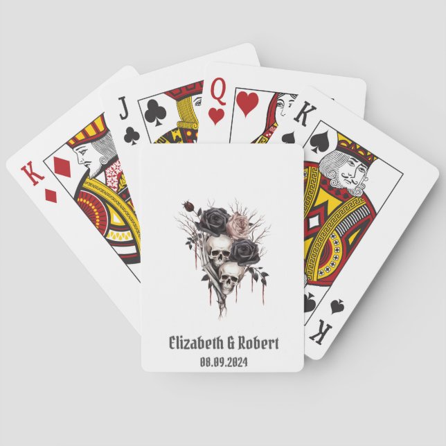 Jeu De Cartes Mariage Roses Noires Gothiques de Crânes  (dos)