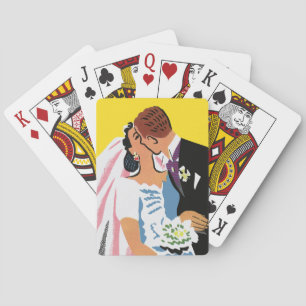 Jeu De Cartes Mariage Vintage, jeunes mariés s'embrassant