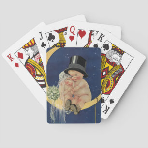 Jeu De Cartes Mariage Vintage, joli marié et femme sur une Lune
