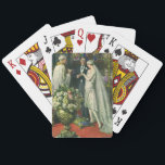 Jeu De Cartes Mariage vintage, Mariée et Salle avec Menorah<br><div class="desc">Illustration vintage image de cérémonie d'amour et de romance mariage montrant un couple se marier dans une belle synagogue avec vitraux,  fleurs et une menorah à sept branches. La mariée porte une longue robe blanche mariage et le marié est beau dans son smoking.</div>