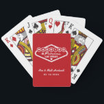 Jeu De Cartes Marié dans Fabulous Las Vegas Mariage rouge<br><div class="desc">Cette coutume unique et amusante "Marié dans Fabulous Las Vegas" mariage faveur cartes à jouer comprend un design inspiré par le panneau Welcome to Las Vegas, Nevada", ainsi que le texte monogramme qui peut être personnalisé avec le nom du couple et la date du mariage. Les couleurs rouge et blanc...</div>