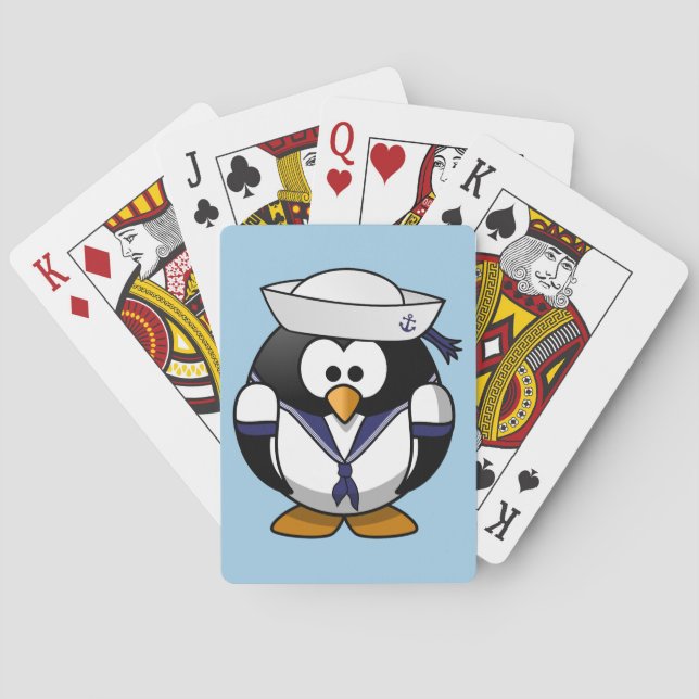 Jeu De Cartes Marin mignon de pingouin de bande dessinée (dos)