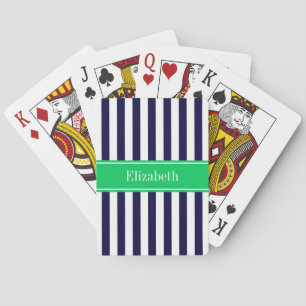 Jeu De Cartes Marine Bleu Blancs Émeraude Nom vert Monogramme