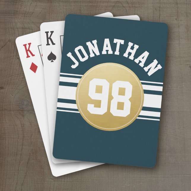 Jeu De Cartes Marine Blue and Gold Sports Jersey Stripes Nom (Personalized Playing Cards - Sports Jersey Design)