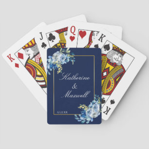 Jeu De Cartes Marine Blue Gold Floral Élégant Mariage personnali