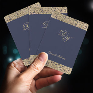 Jeu De Cartes Marine Blue Gold Roses Vintage 2 Initiales Monogra