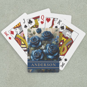 Jeu De Cartes Marine Blue Roses Gold Gilding Nom de famille
