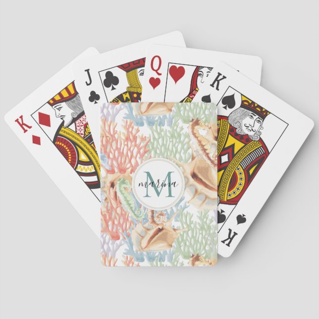 Jeu De Cartes Marine Life, Monogramme sous-marin coloré (dos)