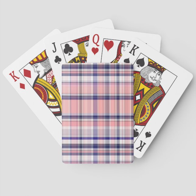 Jeu De Cartes Marine Rose Bleu Blanc Preppy Madras Plaid (dos)