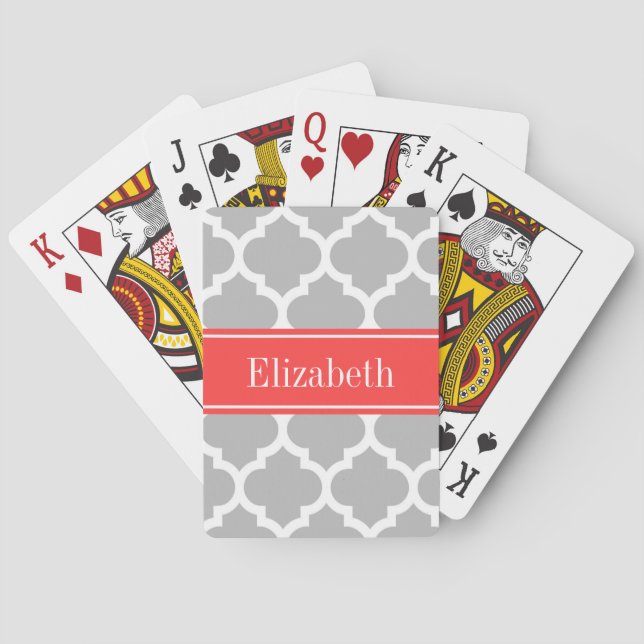 Jeu De Cartes Marocain blanc gris #5 Corail Nom rouge Monogramme (dos)