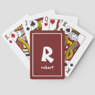 Jeu De Cartes Maroon personnalisé et blanc Nom initial du monoga