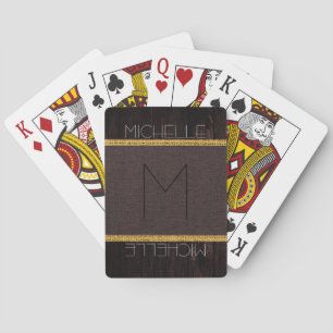 Jeu De Cartes Marron Monogramme Aspect Bois Toile Burlap Rustiqu