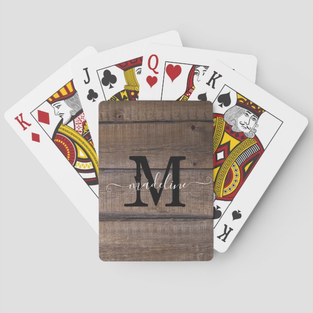 Jeu De Cartes Marron Rustique Monogramme Script Personnalisé  (dos)