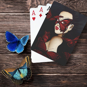 Jeu De Cartes Mascarade de Papillon Rouge Femme Fantastique Goth