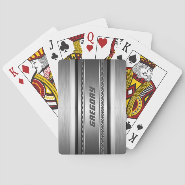 Jeu De Cartes Masculine Faux Silver Stripes Design Monogramed 2 (dos)