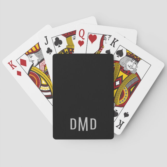 Jeu De Cartes Masculine Personnalisé Argent Monogramme Noir (dos)