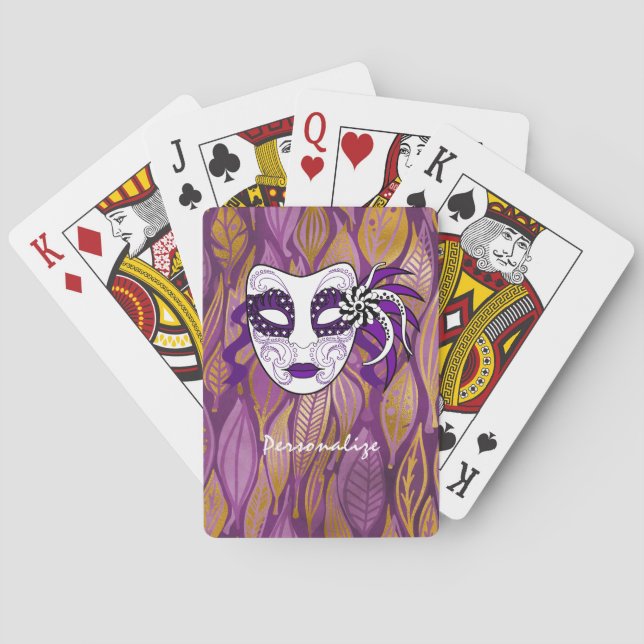 Jeu De Cartes Masque Mardi Gras Exotique Purple Personnalisé (dos)