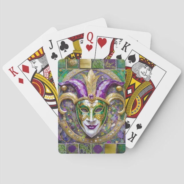 Jeu De Cartes Masque Mardi Gras Jester Vert Or (dos)