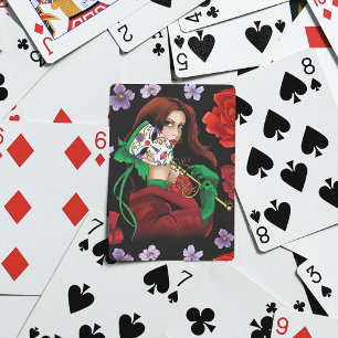 Jeu De Cartes Masque Vénitien Femme Élégante Rouge Vert