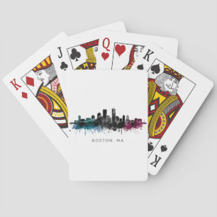 Jeu De Cartes Massachusetts Art Boston MA Skyline Aquarelle