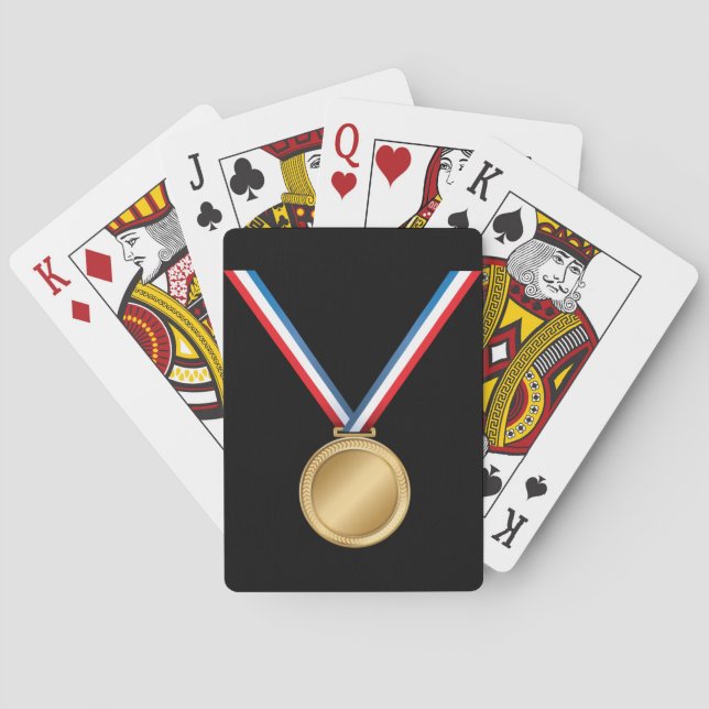 Jeu De Cartes Médaille d'or avec ruban bleu blanc rouge (dos)