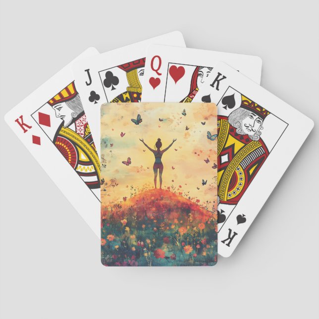 Jeu De Cartes Méditation de Prairie de Coucher de Soleil avec Pa (dos)